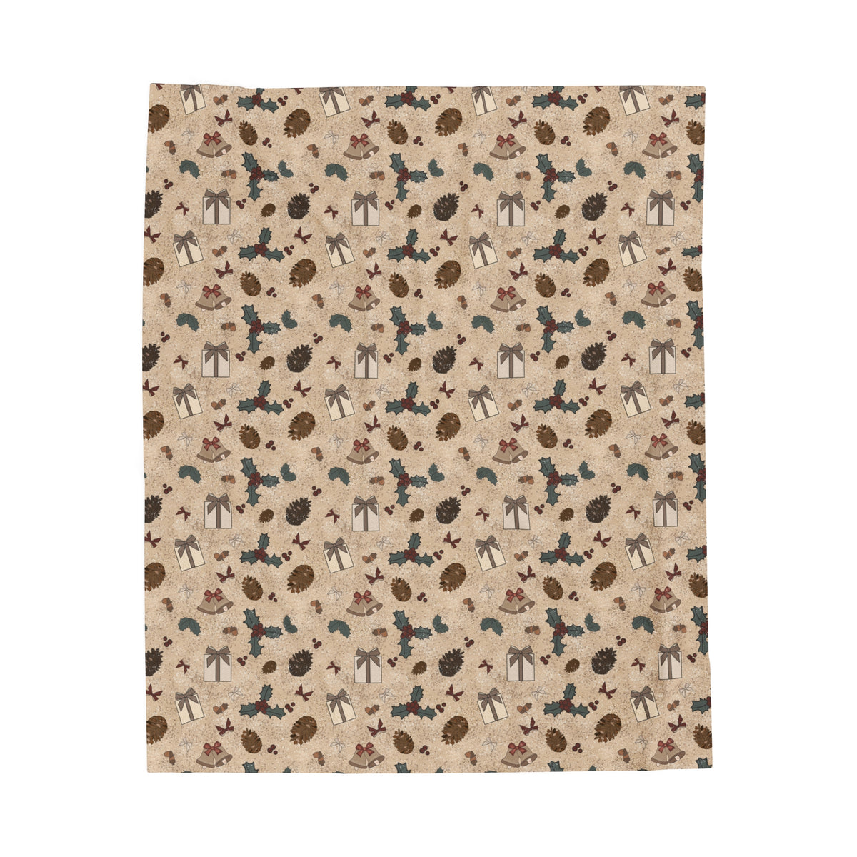 Velveteen Plush Blanket - Neutral Christmas Print