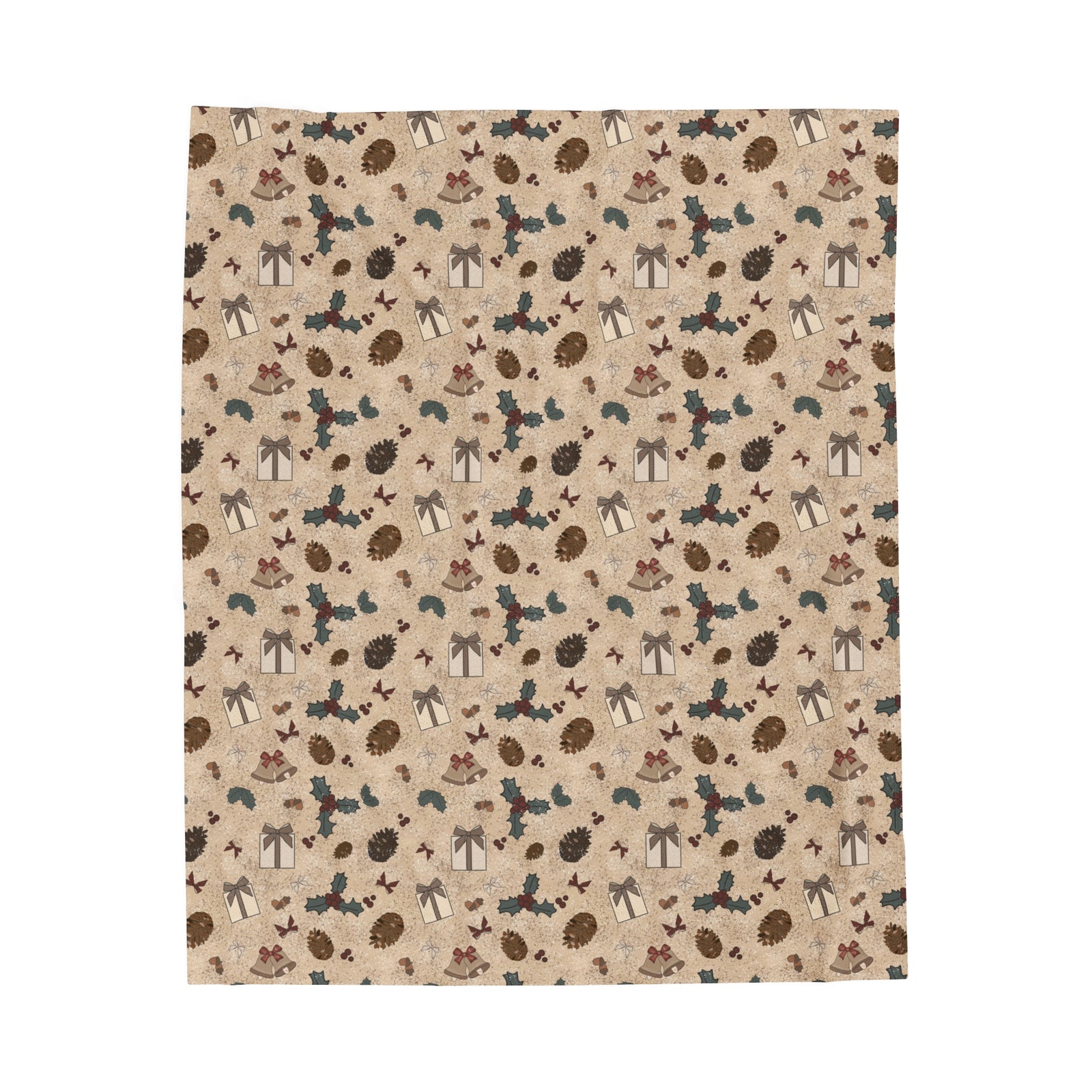 Velveteen Plush Blanket - Neutral Christmas Print