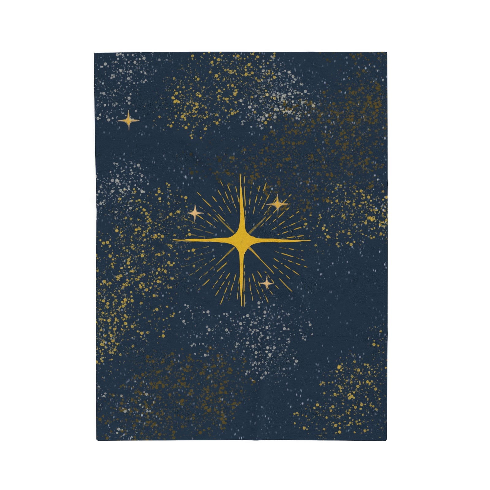 Plush Blanket - North Star Night Sky Gold Silver Stars Dark Blue Background