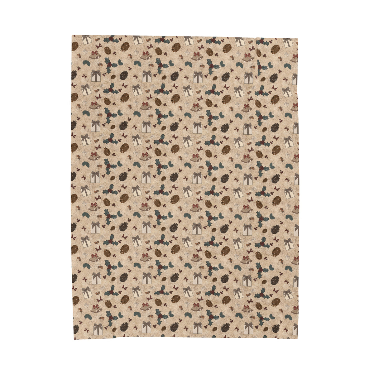 Velveteen Plush Blanket - Neutral Christmas Print
