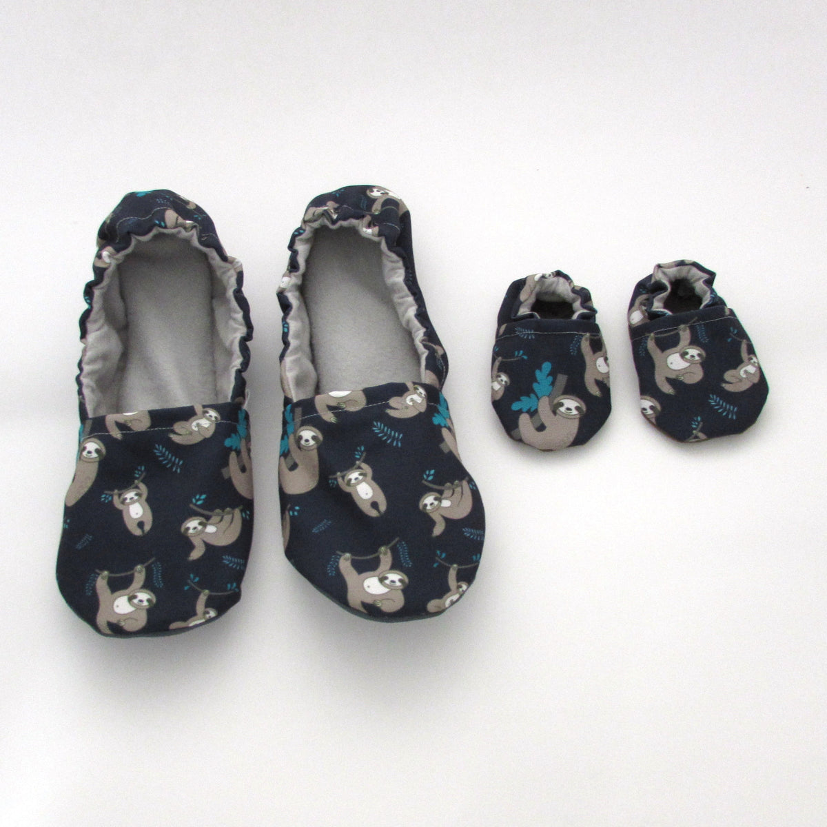 Sloth eco canvas adult slippers and baby shoes by Cabooties