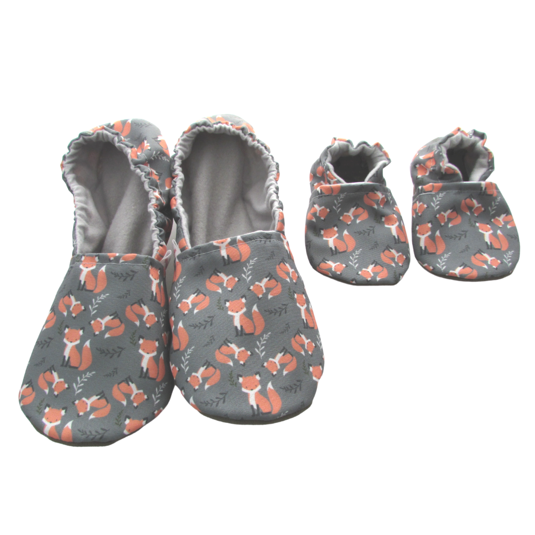 Foxes eco canvas limited edition adult slippers and baby shoes by Cabooties