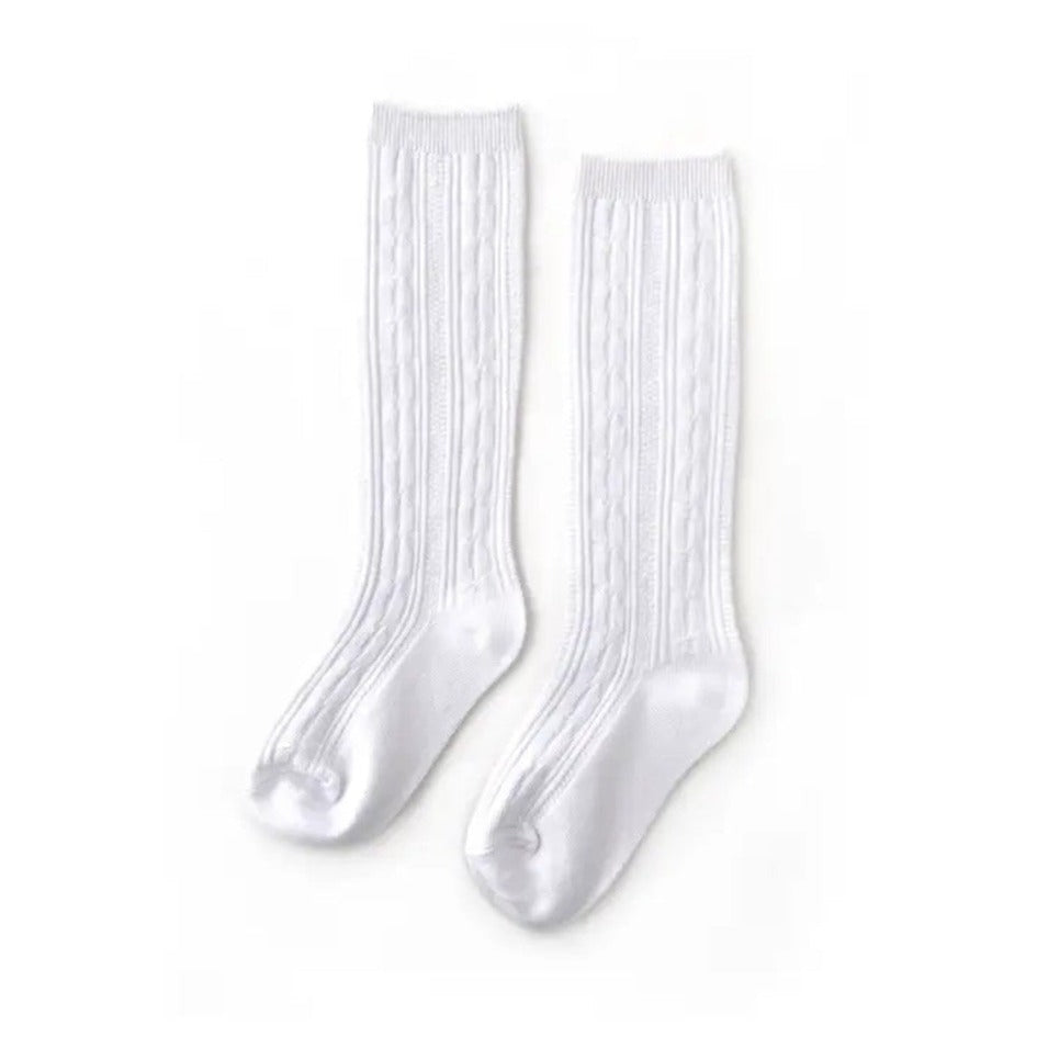 White Cable Knit Knee Socks