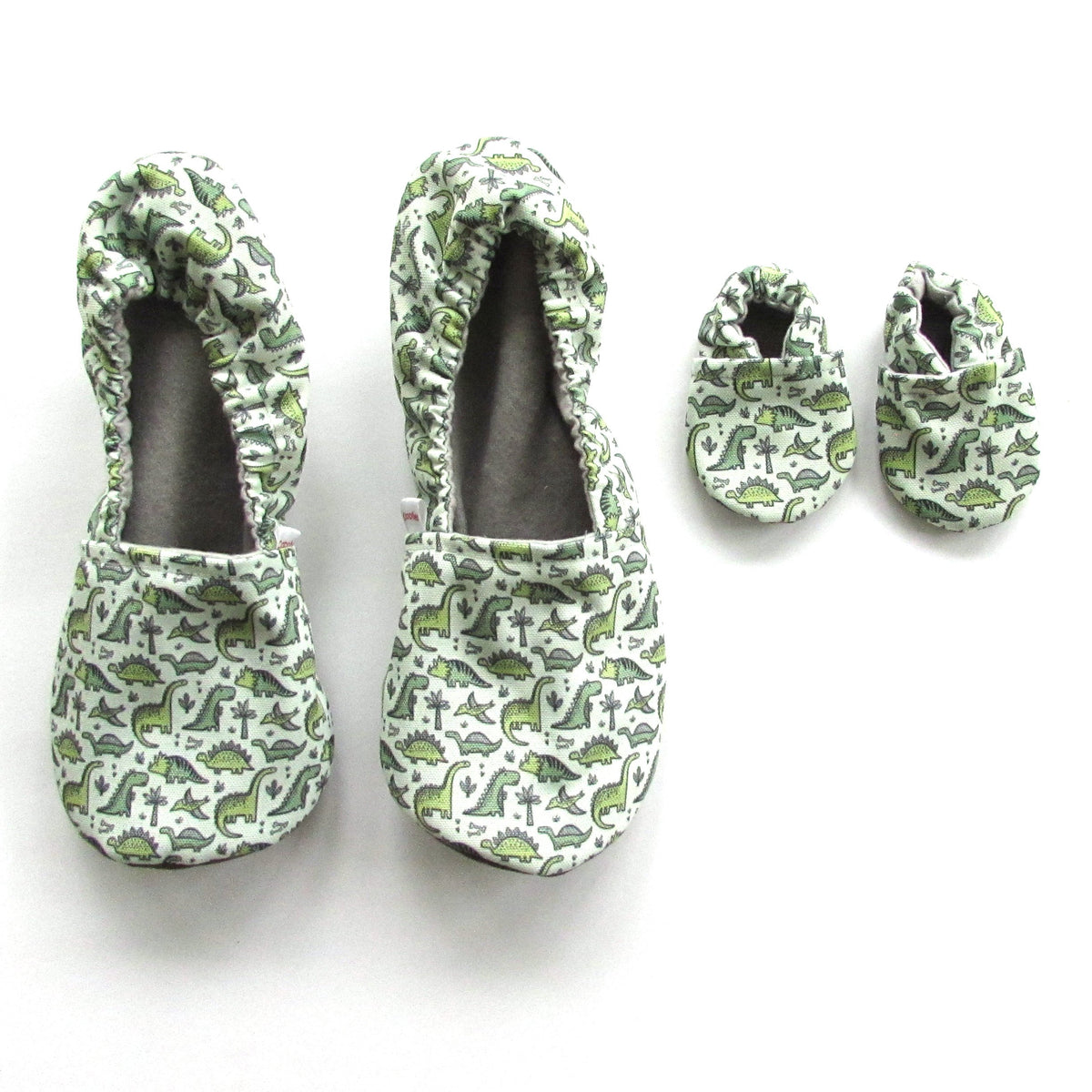 Green Dino Eco-Canvas Adult Slippers - Mommy and Me - Baby Shower Gift