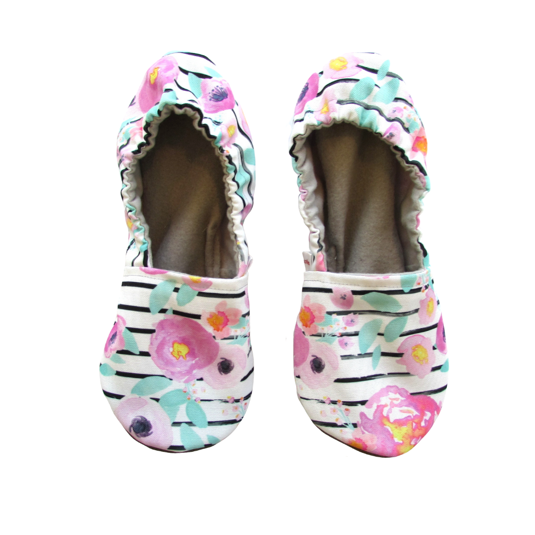 Floral Stripe Eco Canvas Slipper Set - Mommy and Me - Baby Shower Gift