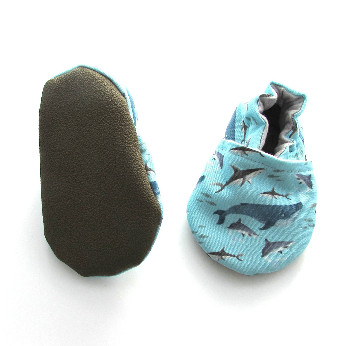 Sharks Fish Whale Blue Baby Boy Soft Sole Washable Vegan Baby Shoe Rubber Sole