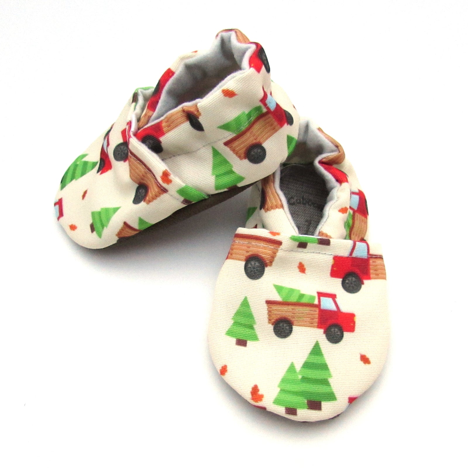 Red Trucks Eco-CanvasChristmas Soft Sole Washable Baby Shoes