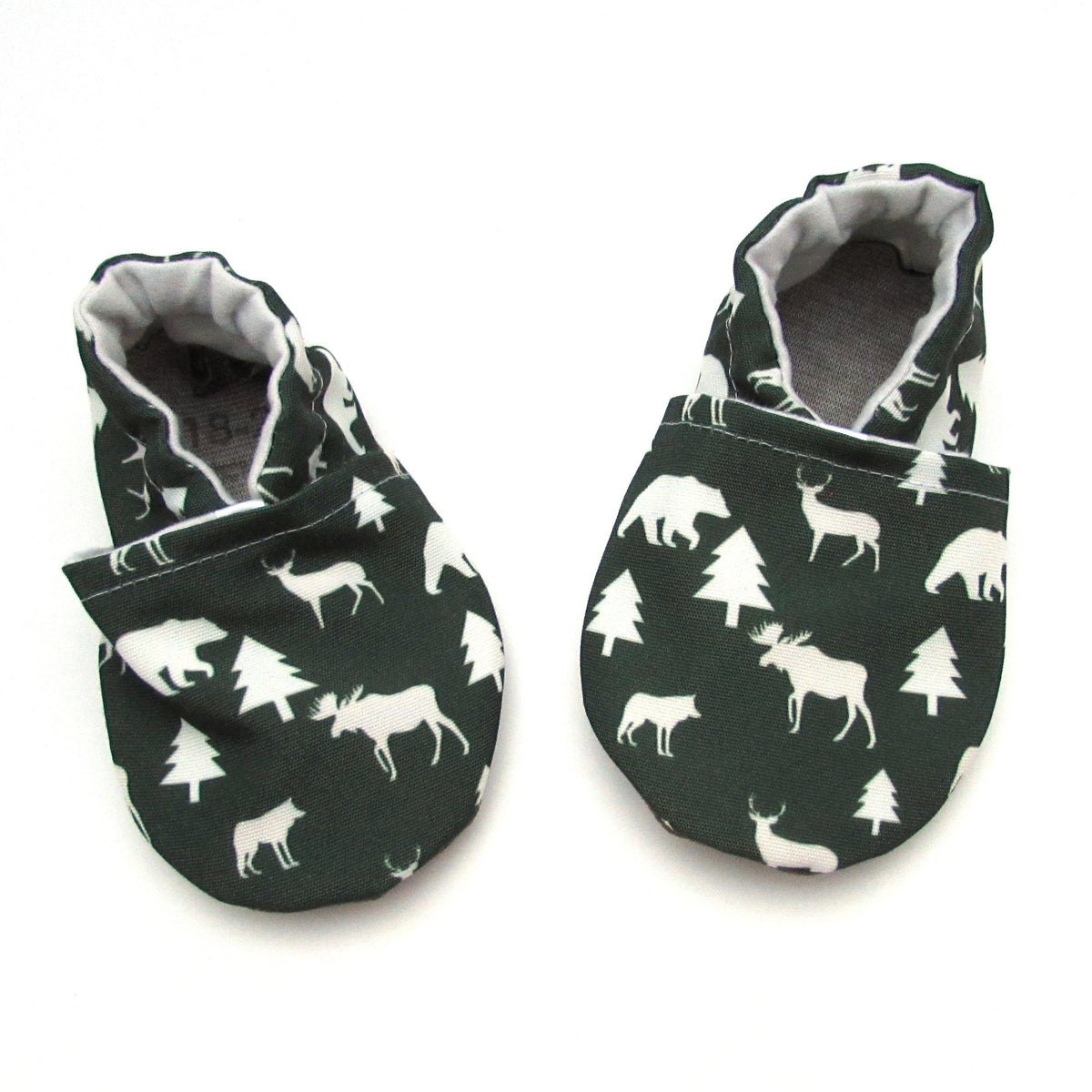 Winter Woods Hunter Green and White Washable Soft Sole Baby and New Walker Shoes