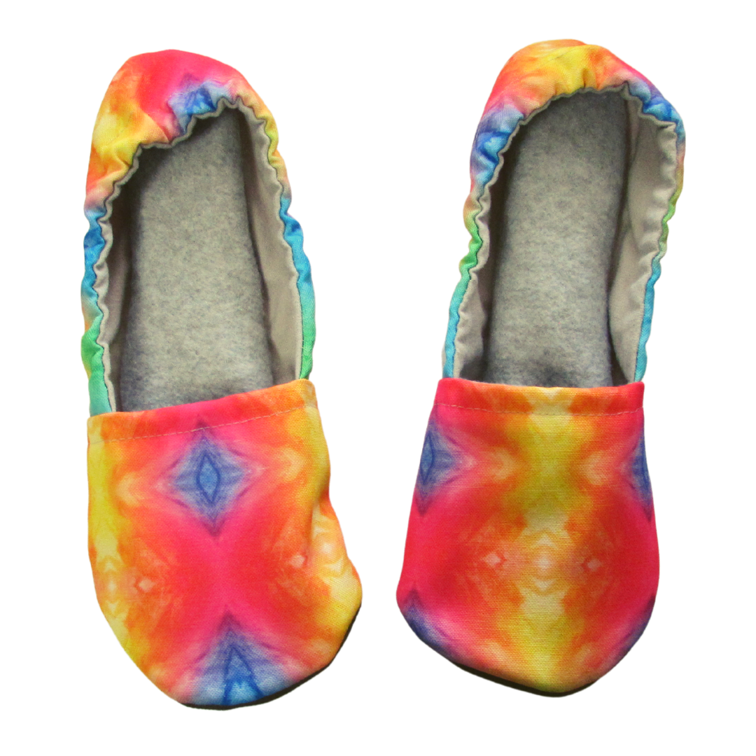 Rainbow Tie Dye Mom Slippers with Rubber Soles