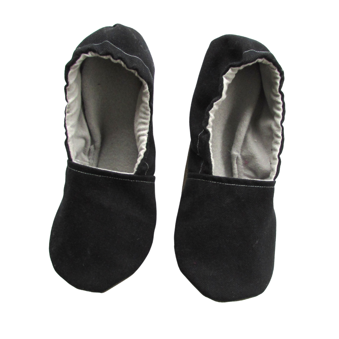 Black Brushed Denim Cotton Women's Rubber Sole Slippers