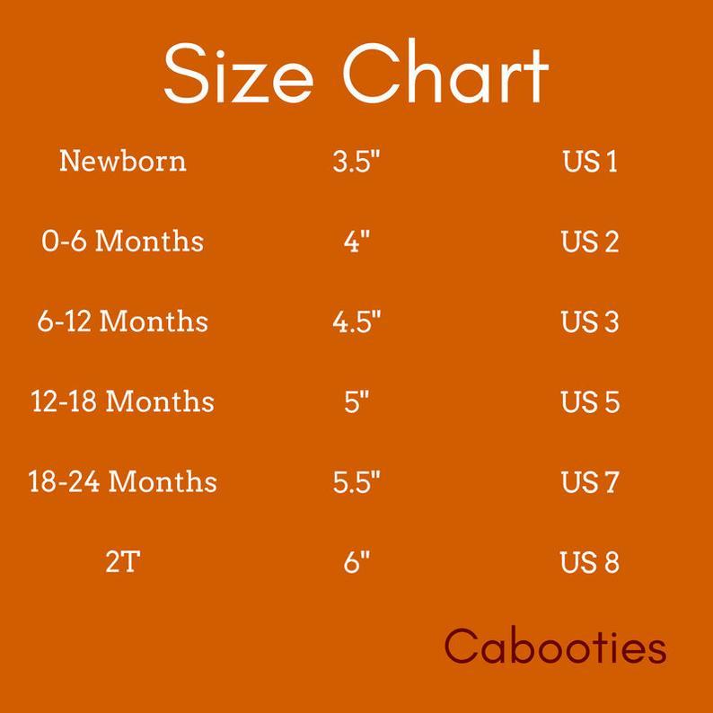 Cabooties Baby and Toddler Shoes Size Chart