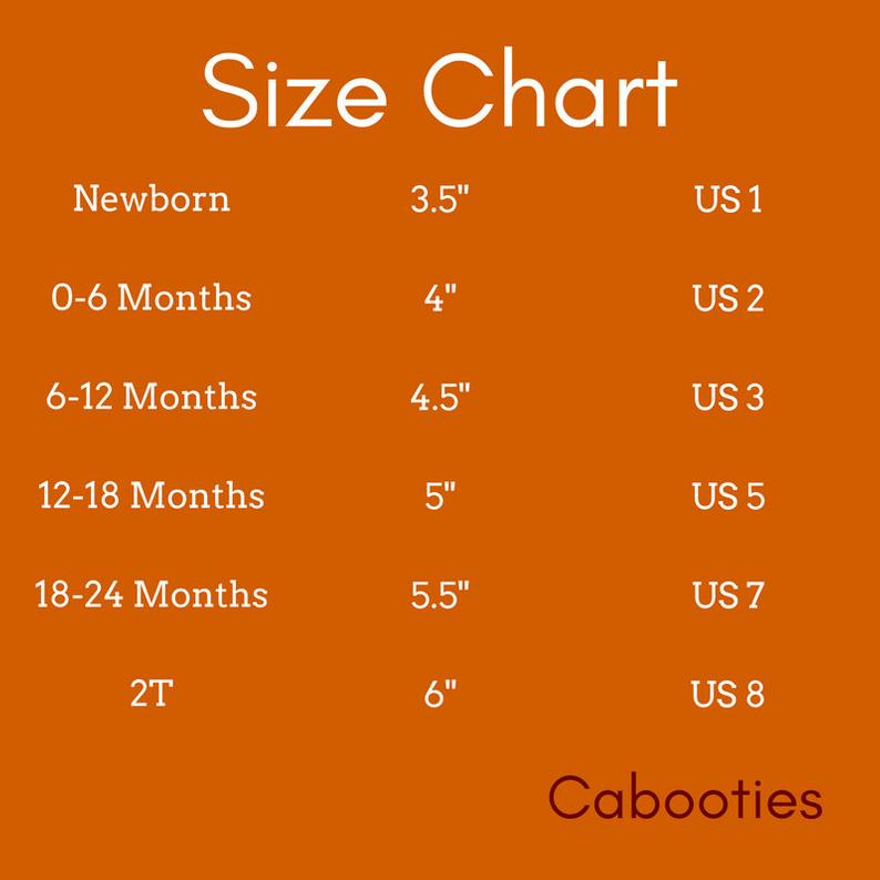 Cabootieis Baby and Toddler Size Chart